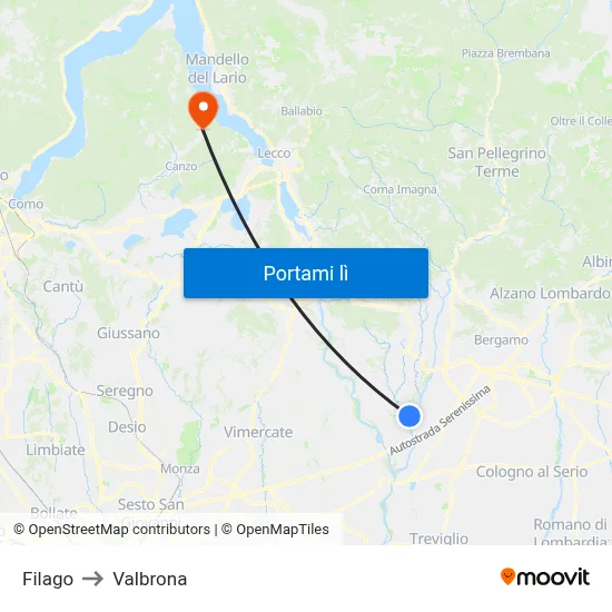 Filago to Valbrona map