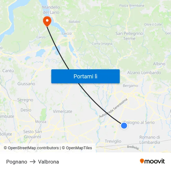Pognano to Valbrona map