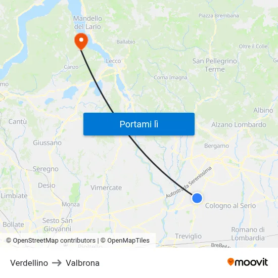 Verdellino to Valbrona map