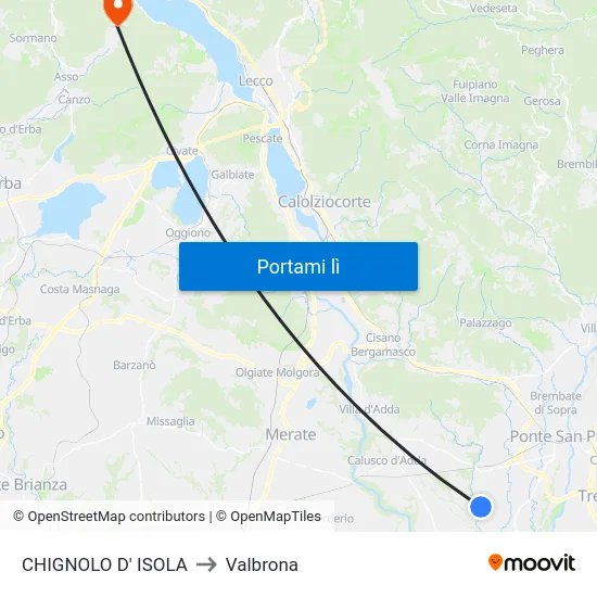 CHIGNOLO D' ISOLA to Valbrona map