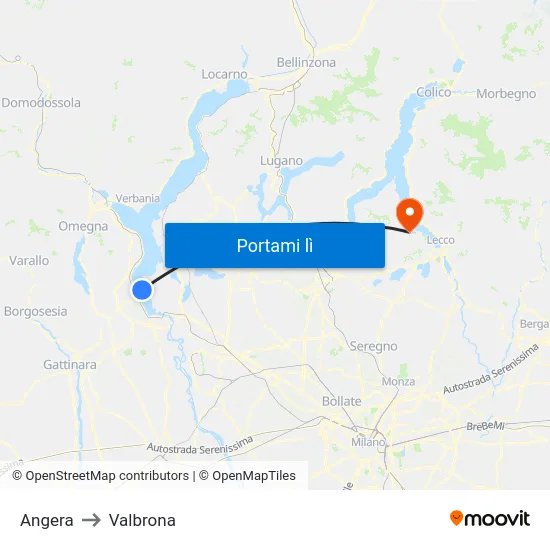 Angera to Valbrona map