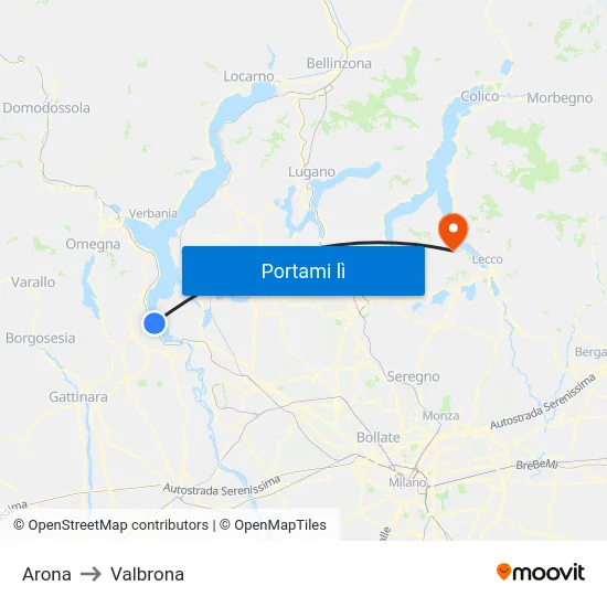 Arona to Valbrona map
