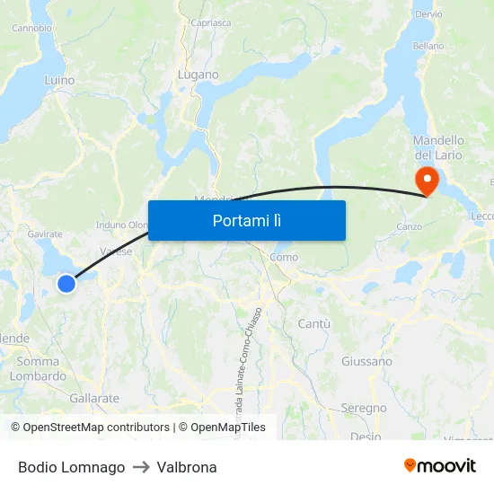 Bodio Lomnago to Valbrona map