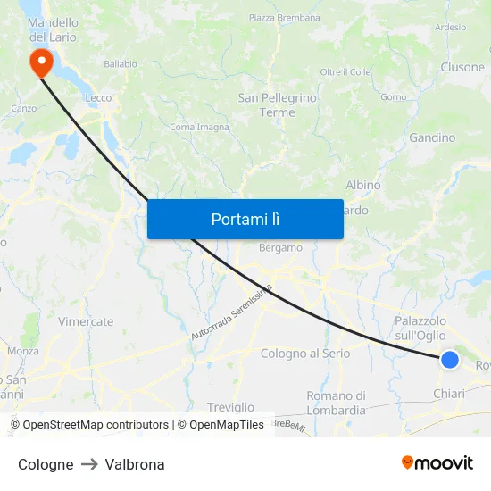 Cologne to Valbrona map