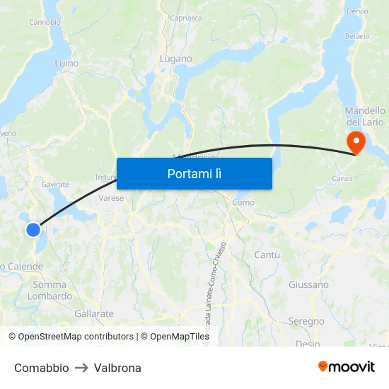 Comabbio to Valbrona map