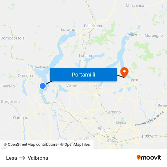 Lesa to Valbrona map