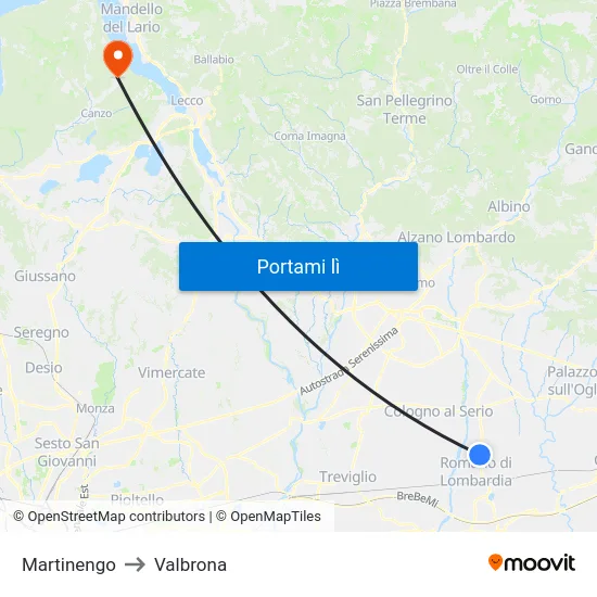 Martinengo to Valbrona map