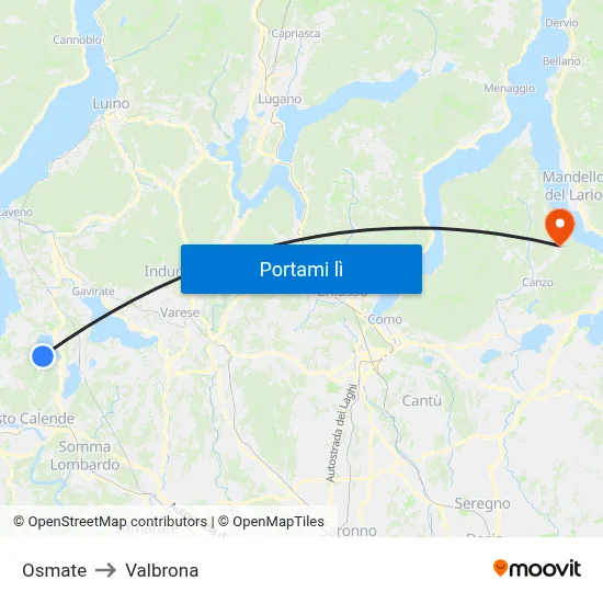 Osmate to Valbrona map