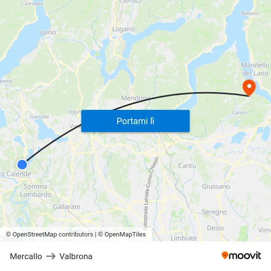 Mercallo to Valbrona map
