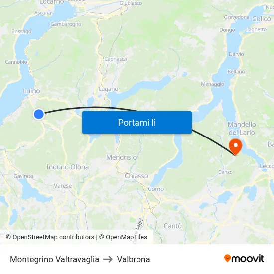 Montegrino Valtravaglia to Valbrona map