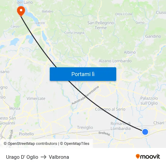 Urago D' Oglio to Valbrona map