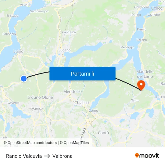 Rancio Valcuvia to Valbrona map
