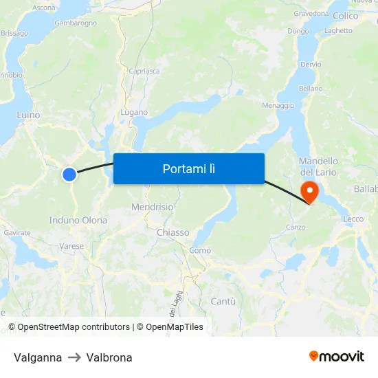 Valganna to Valbrona map