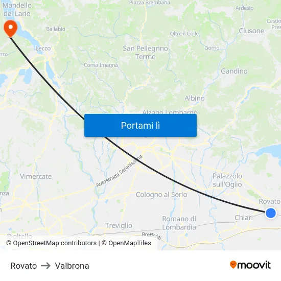 Rovato to Valbrona map