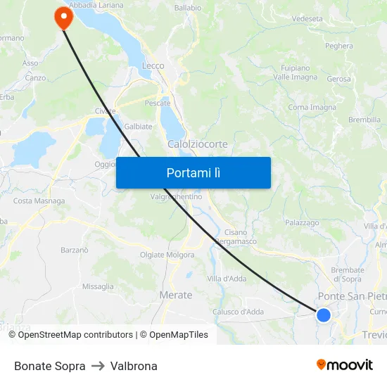 Bonate Sopra to Valbrona map