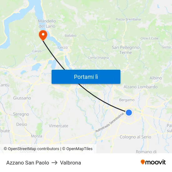Azzano San Paolo to Valbrona map