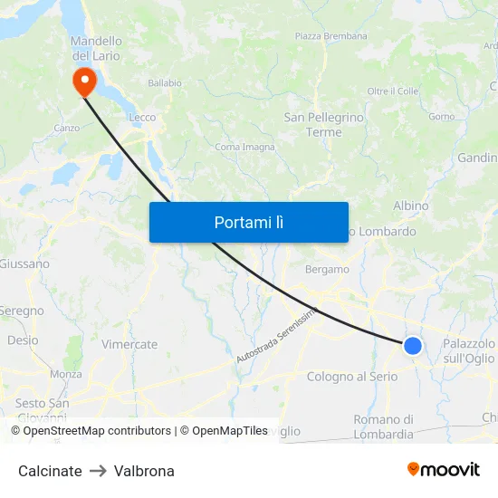 Calcinate to Valbrona map