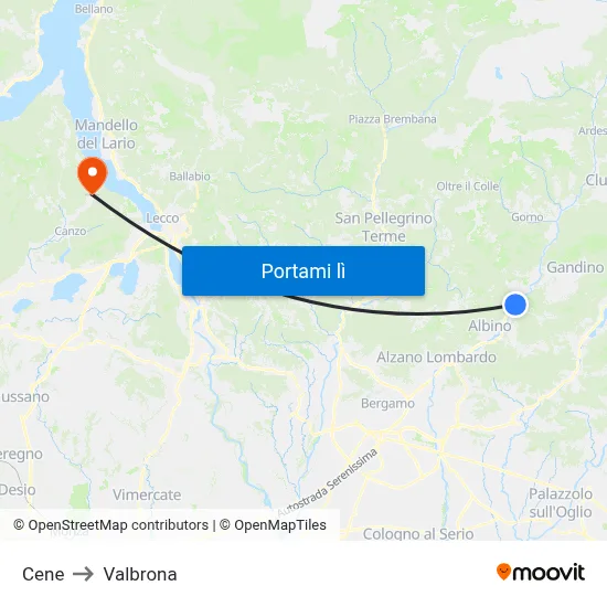 Cene to Valbrona map