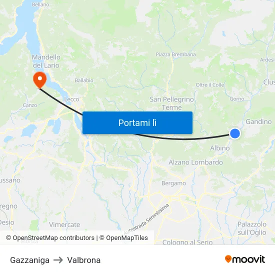 Gazzaniga to Valbrona map