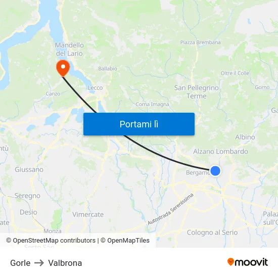Gorle to Valbrona map
