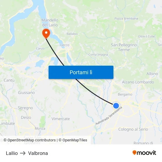 Lallio to Valbrona map