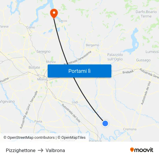 Pizzighettone to Valbrona map