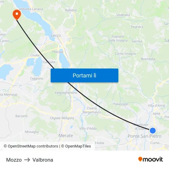 Mozzo to Valbrona map