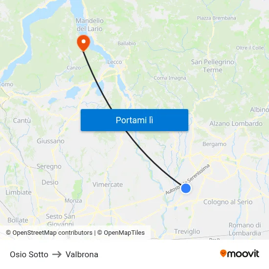 Osio Sotto to Valbrona map