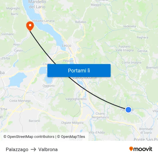 Palazzago to Valbrona map