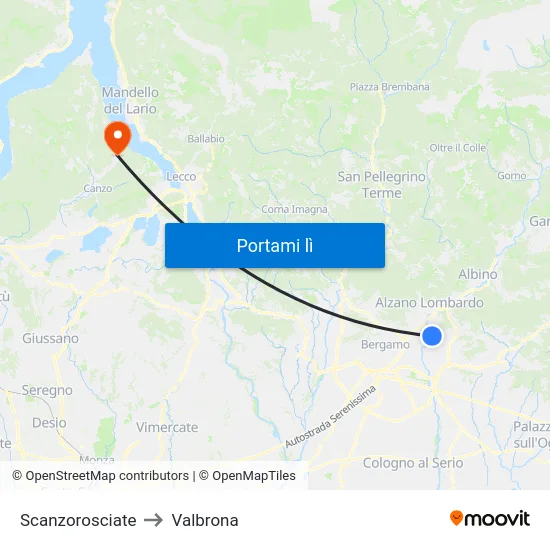 Scanzorosciate to Valbrona map