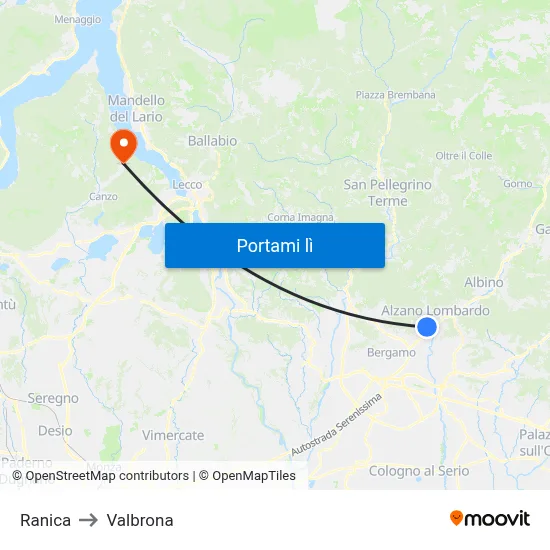 Ranica to Valbrona map