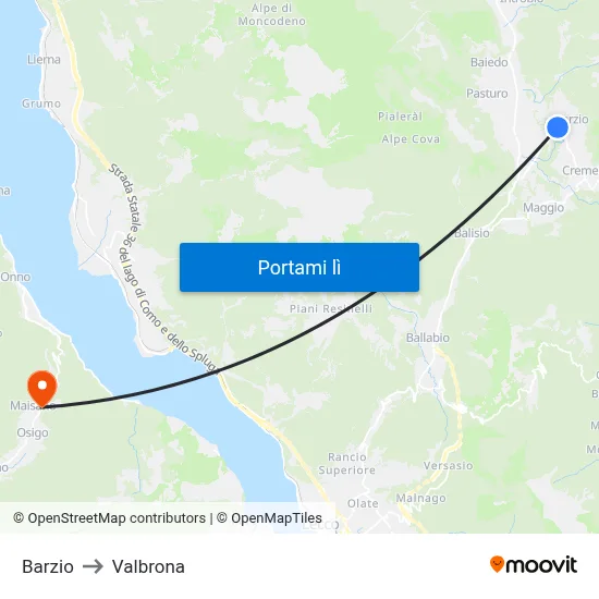 Barzio to Valbrona map
