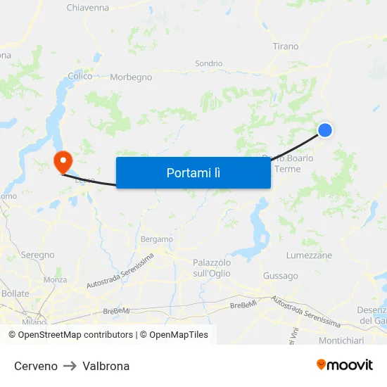 Cerveno to Valbrona map