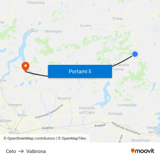 Ceto to Valbrona map
