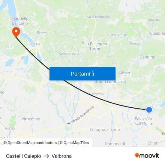 Castelli Calepio to Valbrona map