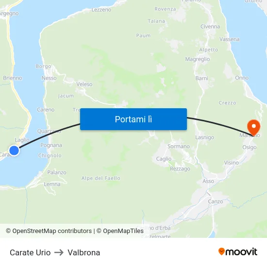 Carate Urio to Valbrona map