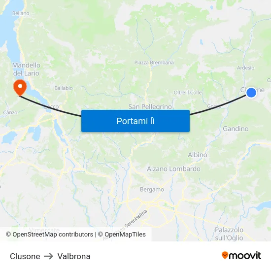 Clusone to Valbrona map
