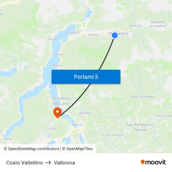 Cosio Valtellino to Valbrona map