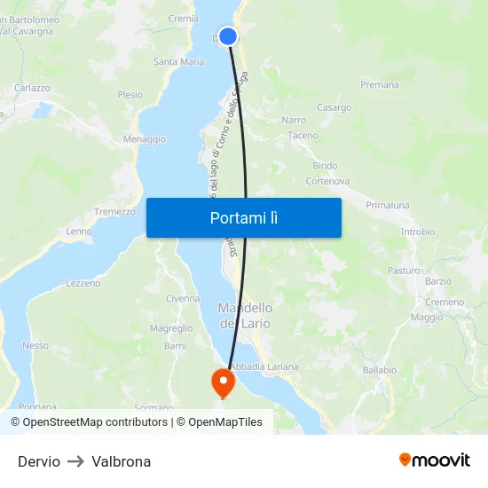 Dervio to Valbrona map