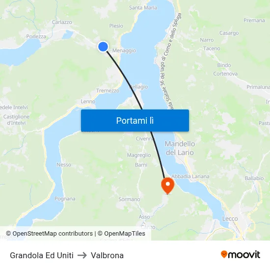 Grandola Ed Uniti to Valbrona map