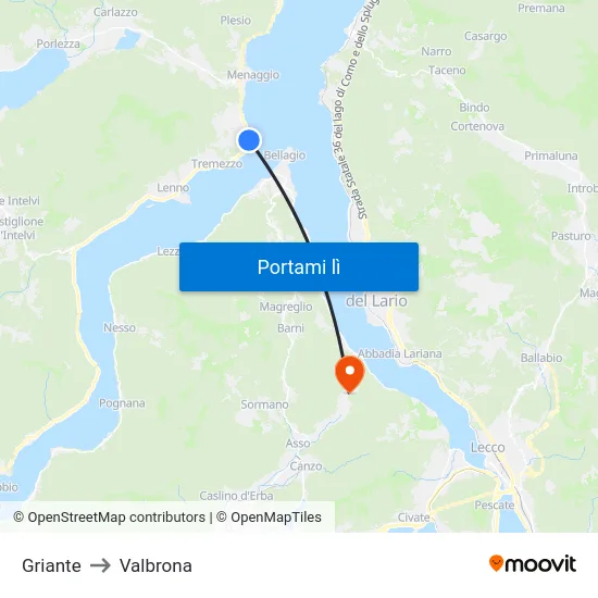 Griante to Valbrona map