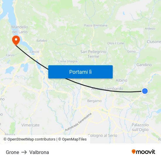 Grone to Valbrona map