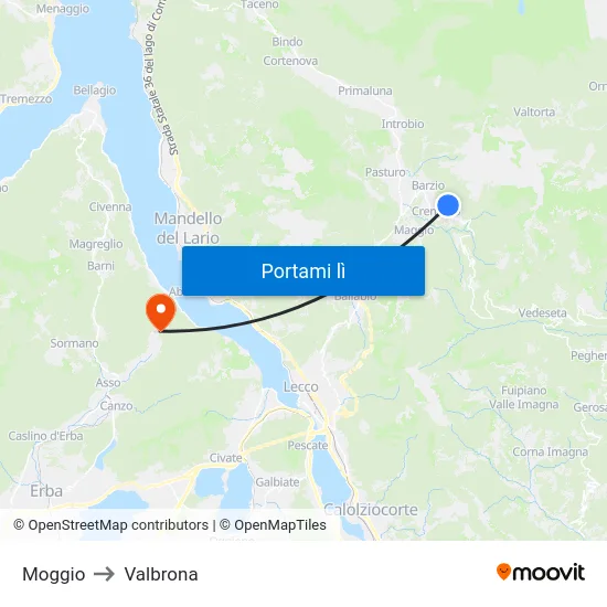 Moggio to Valbrona map