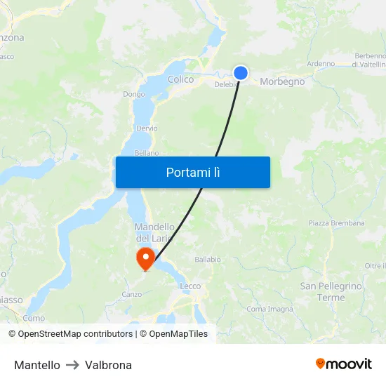 Mantello to Valbrona map