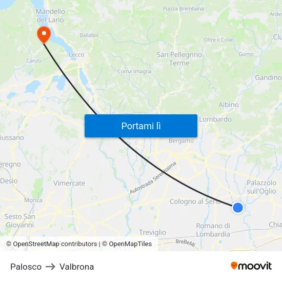 Palosco to Valbrona map