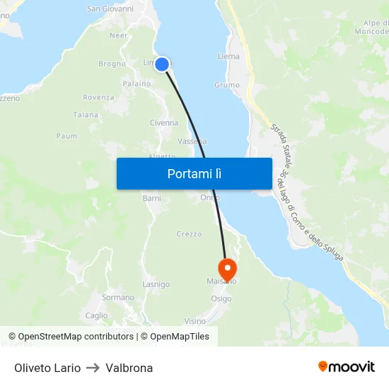 Oliveto Lario to Valbrona map