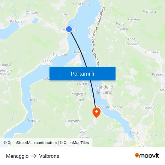 Menaggio to Valbrona map