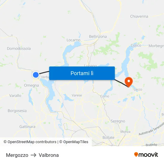 Mergozzo to Valbrona map