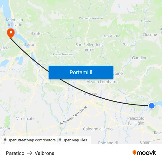 Paratico to Valbrona map