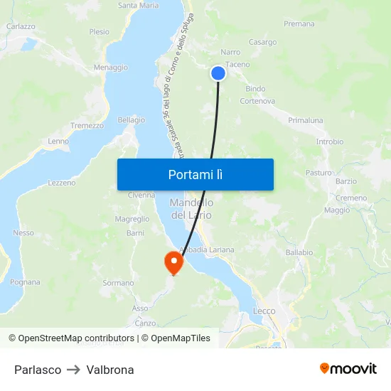 Parlasco to Valbrona map